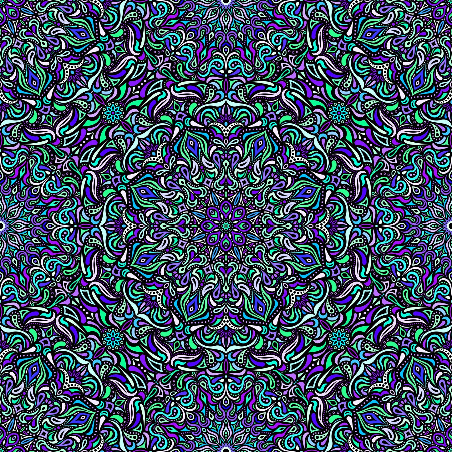 Turquoise - Purple - Blue Mandala Fabric 2008.1
