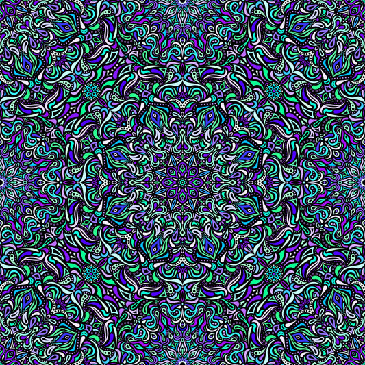 Turquoise - Purple - Blue Mandala Fabric 2008.1