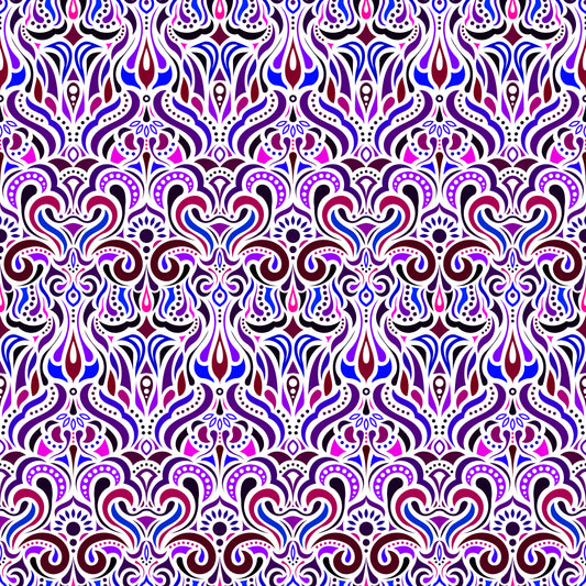 Blue - Purple - Pink Abstract Doodle Fabric 1012i