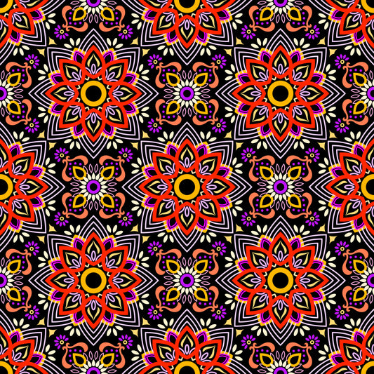 Red - Purple - Yellow Mandala Fabric - 145
