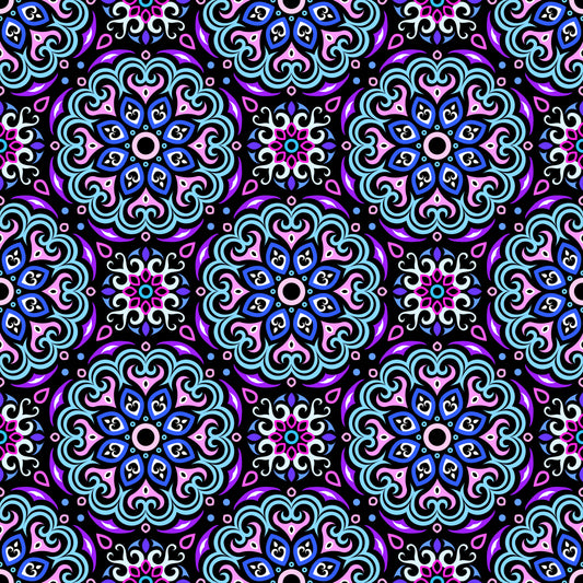 Blue - Purple - Pink Mandala Fabric - 155