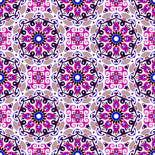 Pink - Blue - Purple Mandala Fabric - 140i
