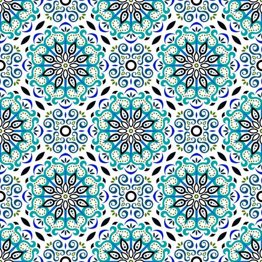 Turquoise - Blue - Green Mandala Fabric - 165i