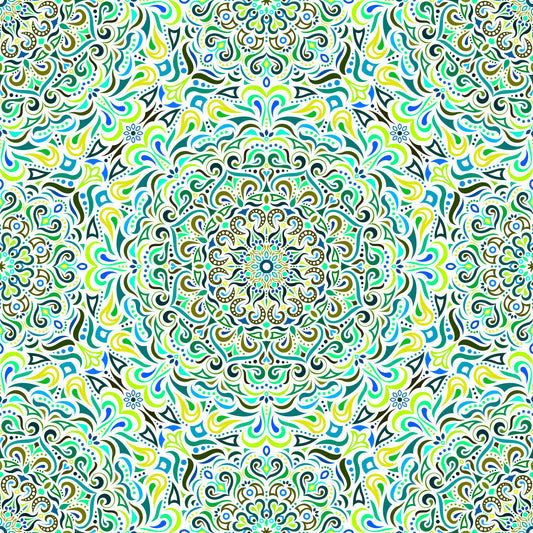 Green - Turquoise - Blue Mandala Fabric 2005i