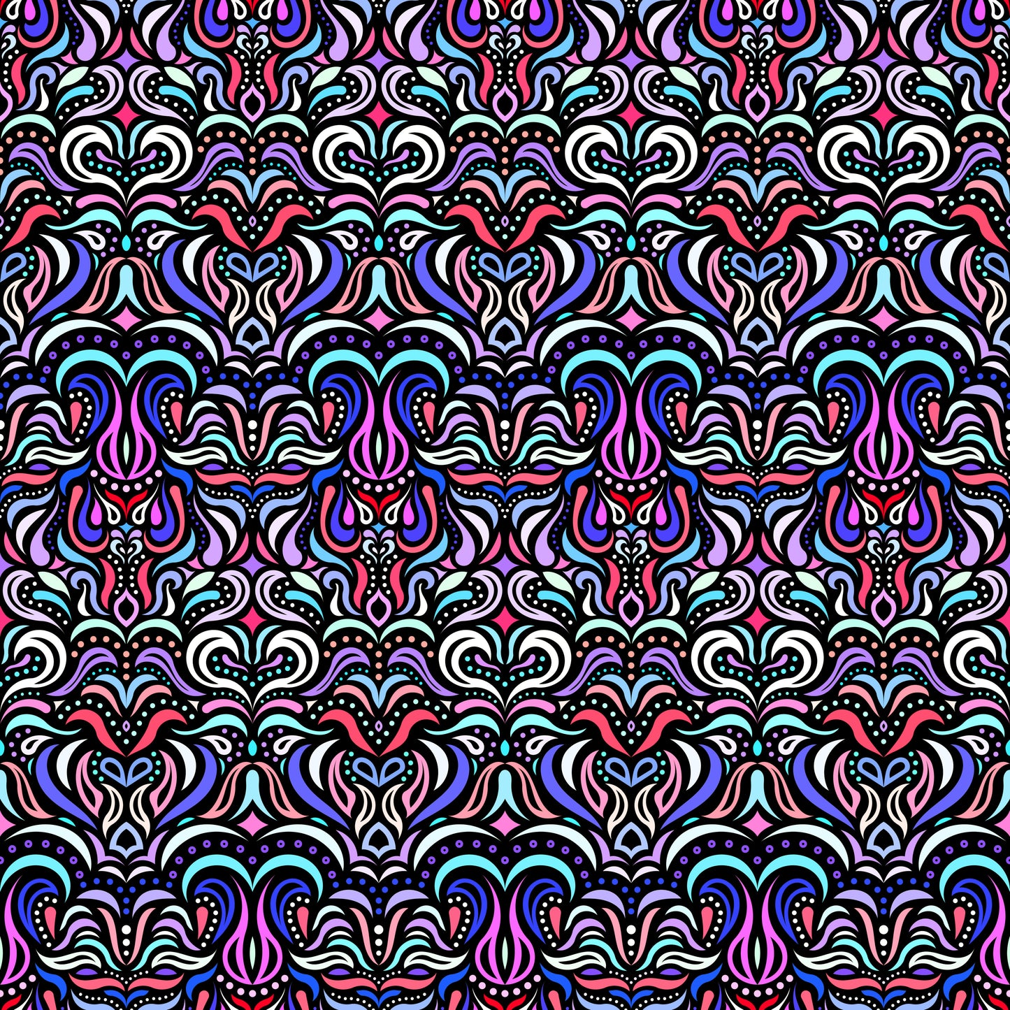Purple - Pink - Blue - Red Abstract Doodle Fabric 1013.2