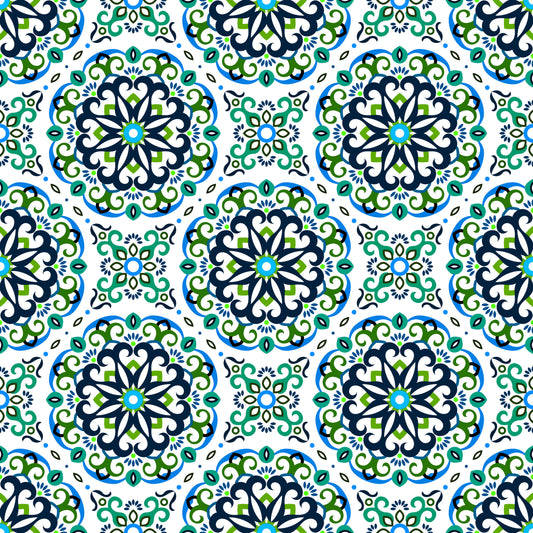 Green - Blue Mandala Fabric - 188i