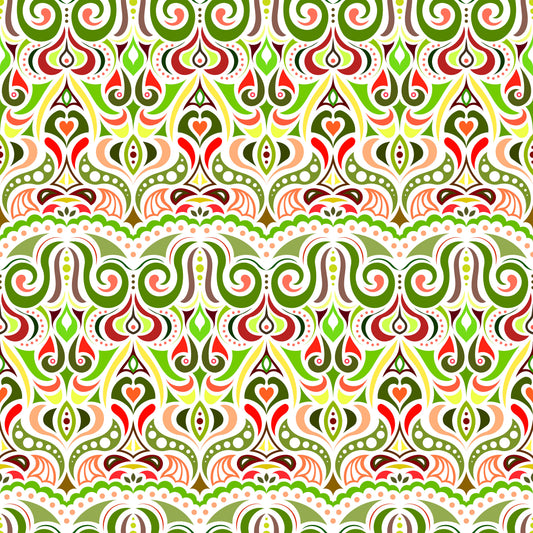 Green - Yellow - Red Abstract Doodle Fabric 1010.2i