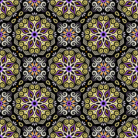 Yellow - Purple Mandala Fabric - 203