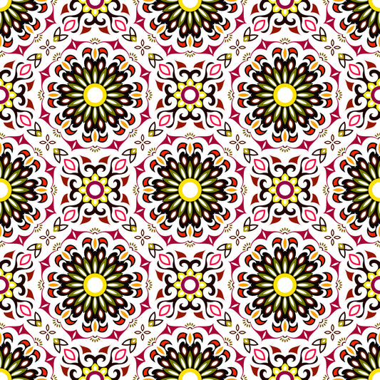 Yellow - Red Mandala Fabric - 198i