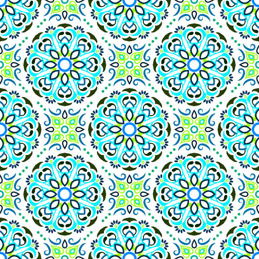 Turquoise - Green - Blue Mandala Fabric - 160i