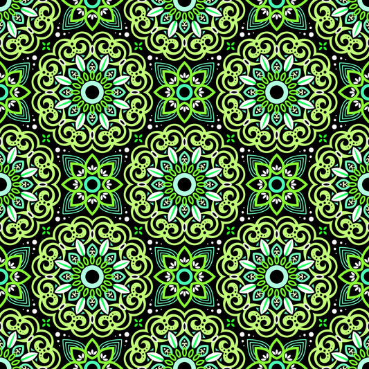 Green - Turquoise Mandala Fabric - 149