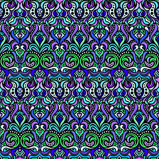 Green - Purple - Blue Abstract Doodle Fabric 1011.4