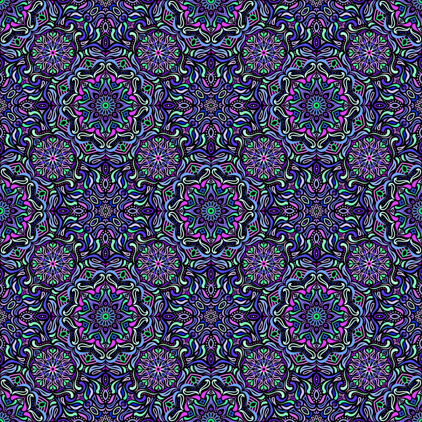 Turquoise - Purple - Blue Mandala Fabric 2009.4