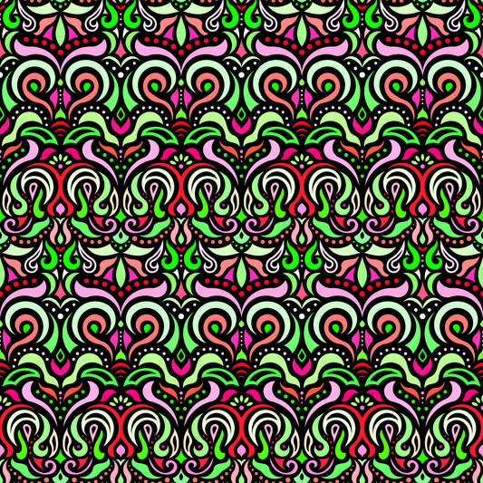 Green - Red - Pink Abstract Doodle Fabric 1007