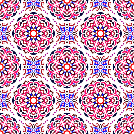 Red - Blue Mandala Fabric - 160i