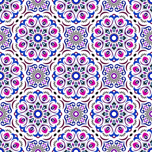 Pink - Blue - Purple Mandala Fabric - 209i