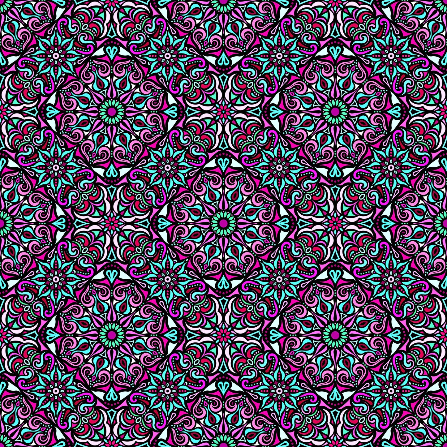 Pink - Turquoise Mandala Fabric 2007.2
