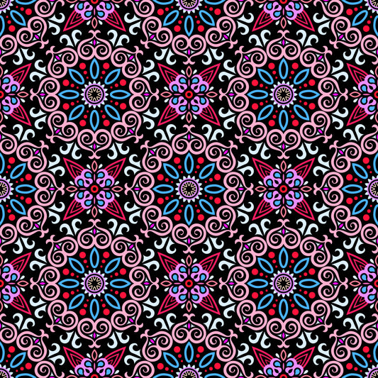 Red - Blue - Pink Mandala Fabric - 138