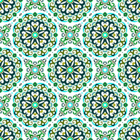 Turquoise - Green Mandala Fabric - 188i