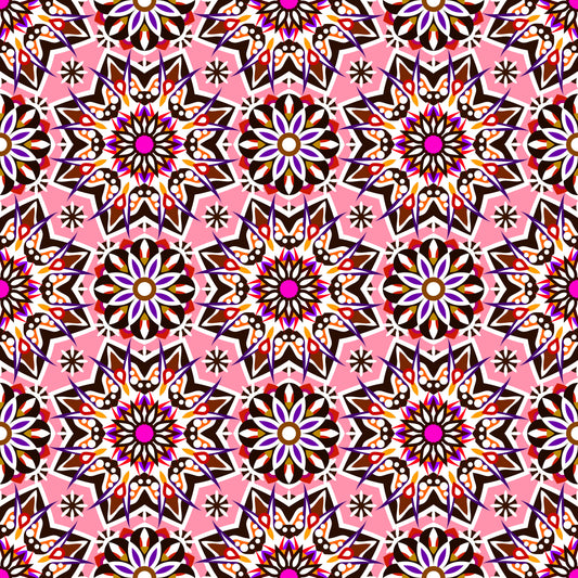 Pink - Orange - Purple - Red Mandala Fabric - 122i