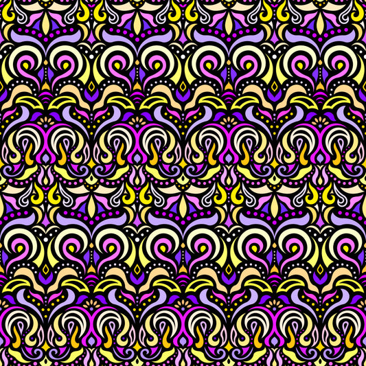 Purple - Yellow - Pink Abstract Doodle Fabric 1007