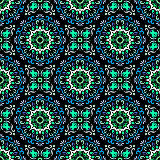 Turquoise - Blue - Green Mandala Fabric - 174