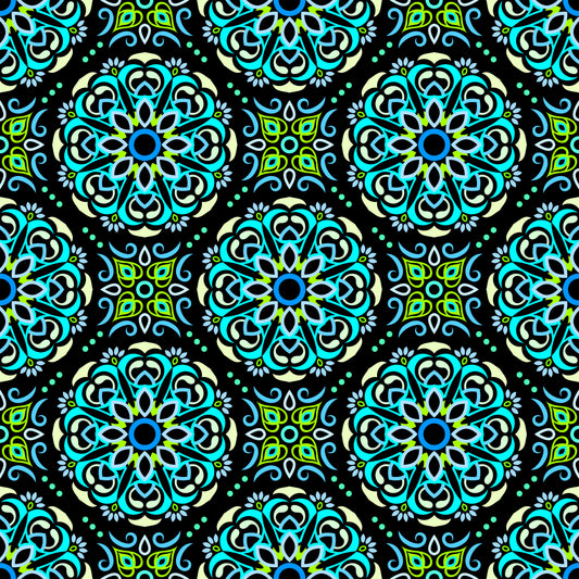 Turquoise - Green - Blue Mandala Fabric - 160