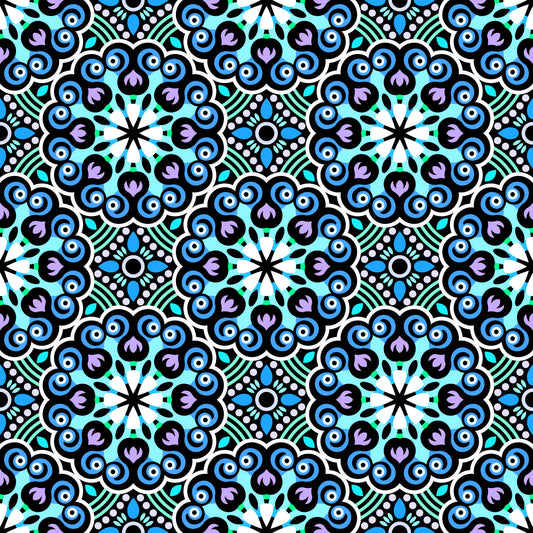 Turquoise - Blue - Purple Mandala Fabric - 132