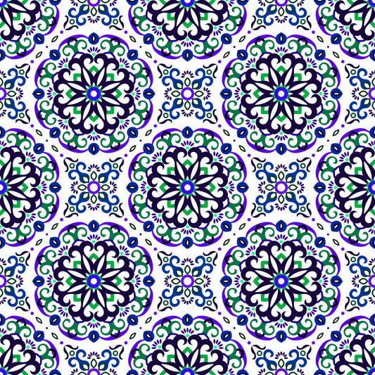 Blue - Green - Purple Mandala Fabric - 188i