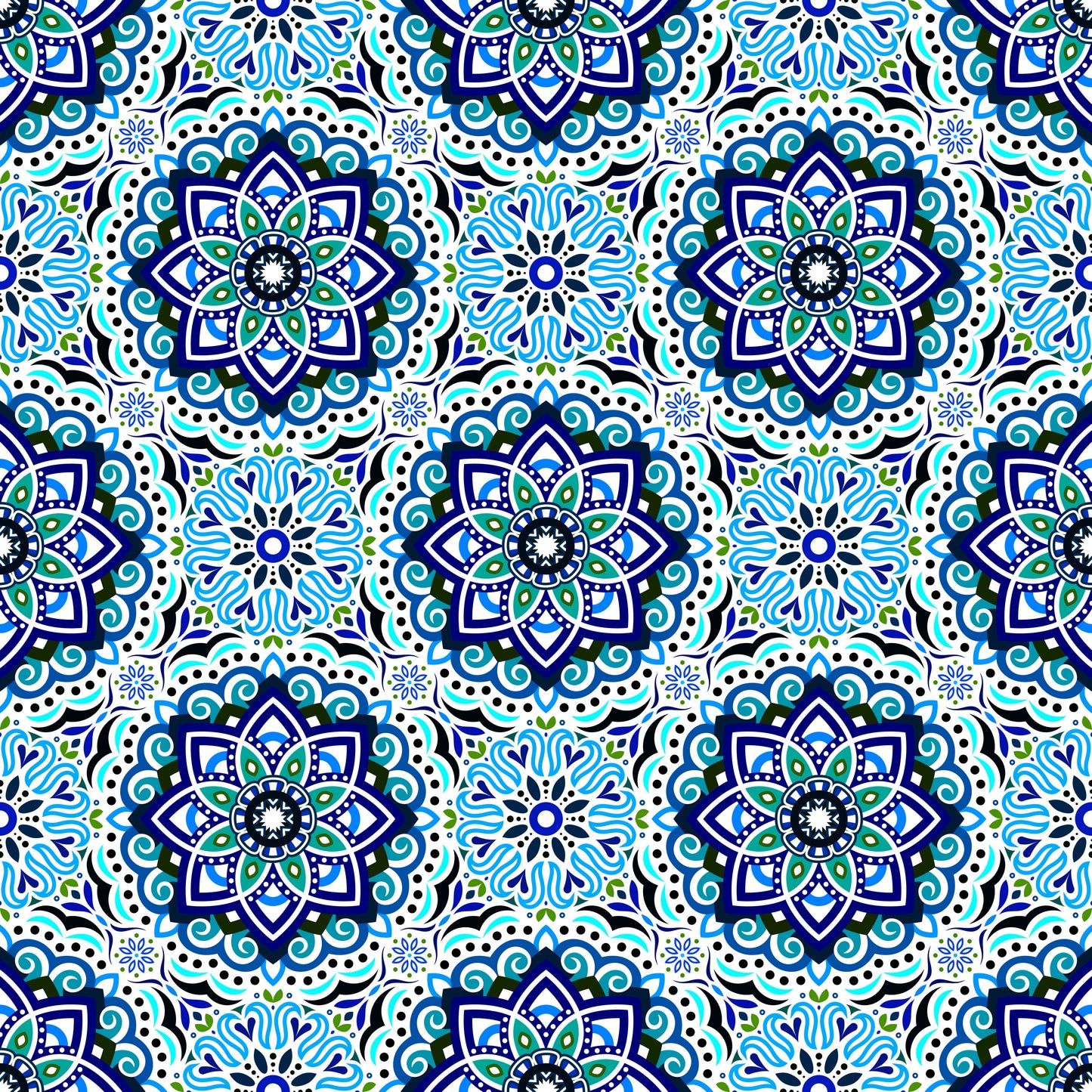 Turquoise - Blue - Green Mandala Fabric 2009.3i