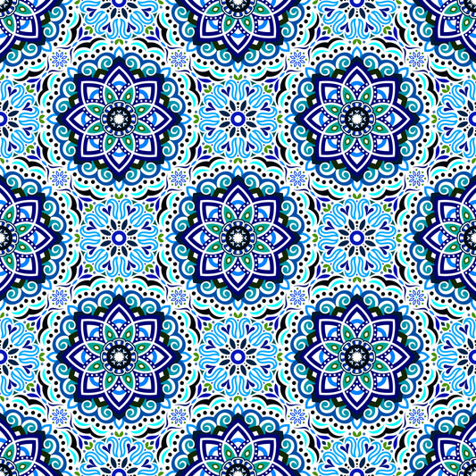 Turquoise - Blue - Green Mandala Fabric 2009.3i