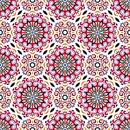 Red - Orange - Blue Mandala Fabric - 165i