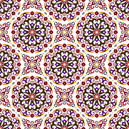 Orange - Purple - Red Mandala Fabric - 188i