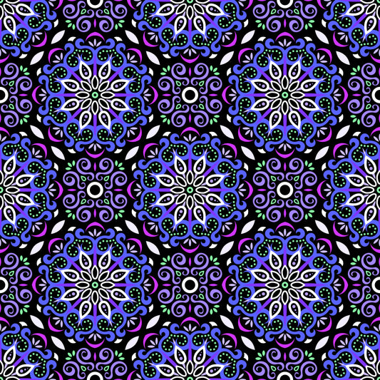 Blue - Purple - Green Mandala Fabric - 165