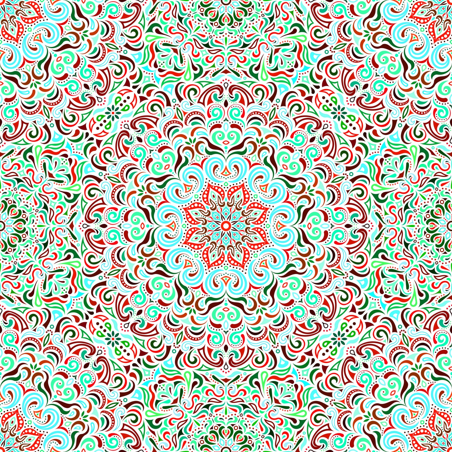 Turquoise - Red - Green Mandala Fabric 2007.1i