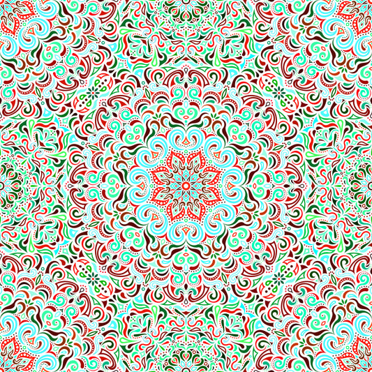 Turquoise - Red - Green Mandala Fabric 2007.1i