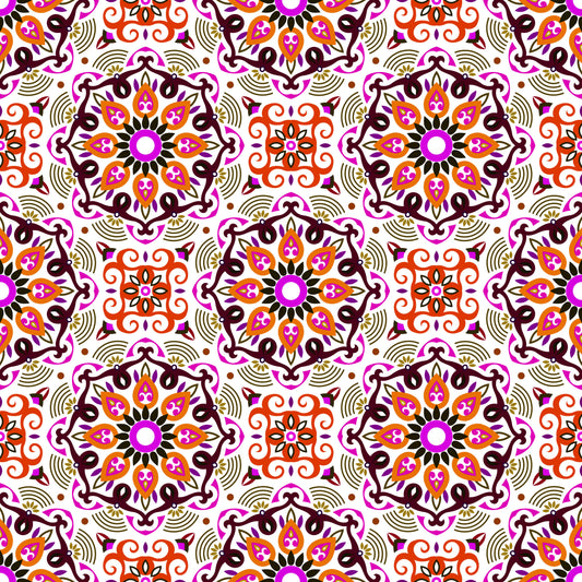Orange - Pink - Brown Mandala Fabric - 140i