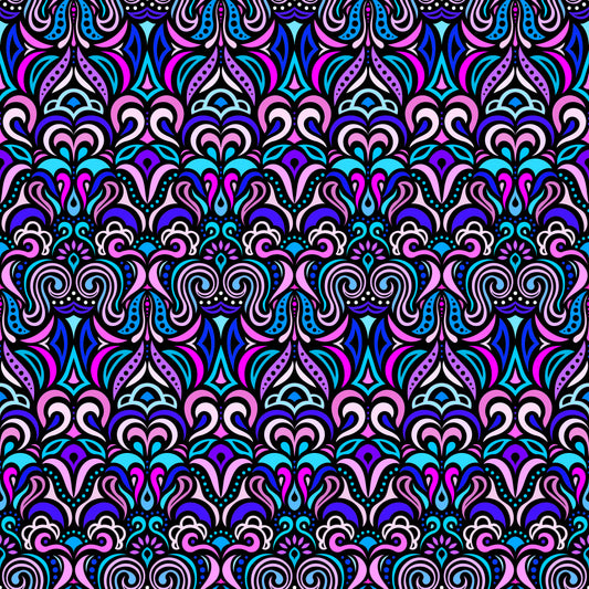 Blue - Pink - Purple Abstract Doodle Fabric 1008.3