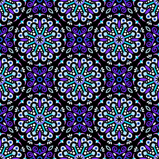 Purple - Turquoise Mandala Fabric - 156