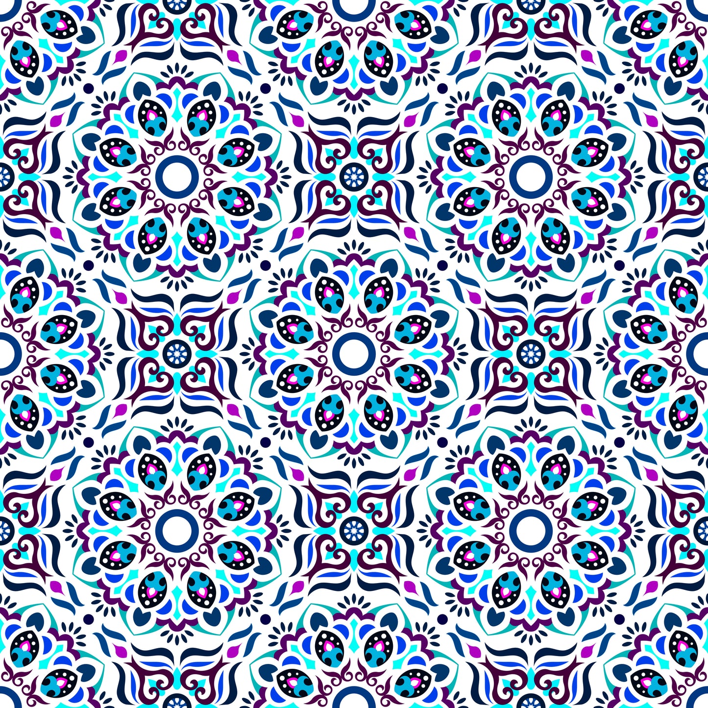 Turquoise - Blue - Purple Mandala Fabric - 186i