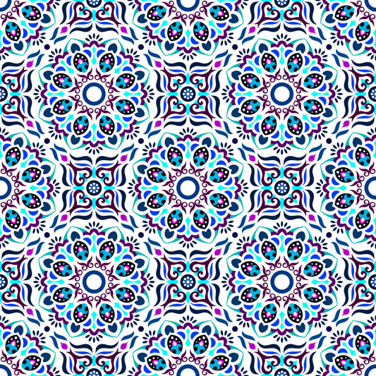 Turquoise - Blue - Purple Mandala Fabric - 186i
