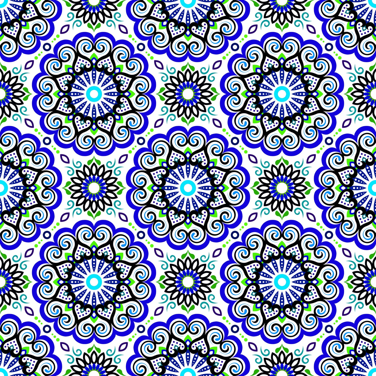 Blue - Green - Turquoise Mandala Fabric - 179i