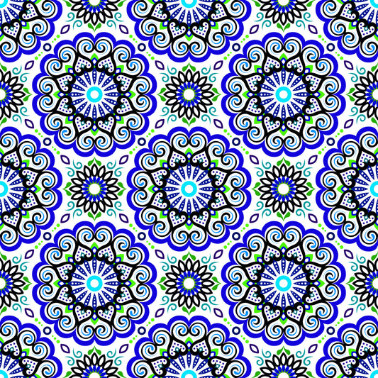Blue - Green - Turquoise Mandala Fabric - 179i