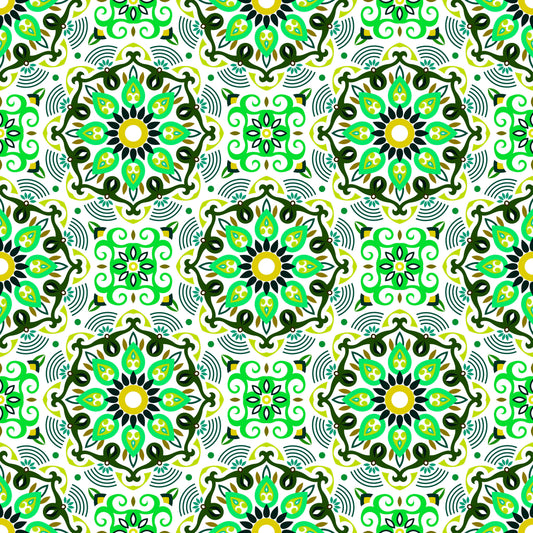 Green - Brown Mandala Fabric - 140i