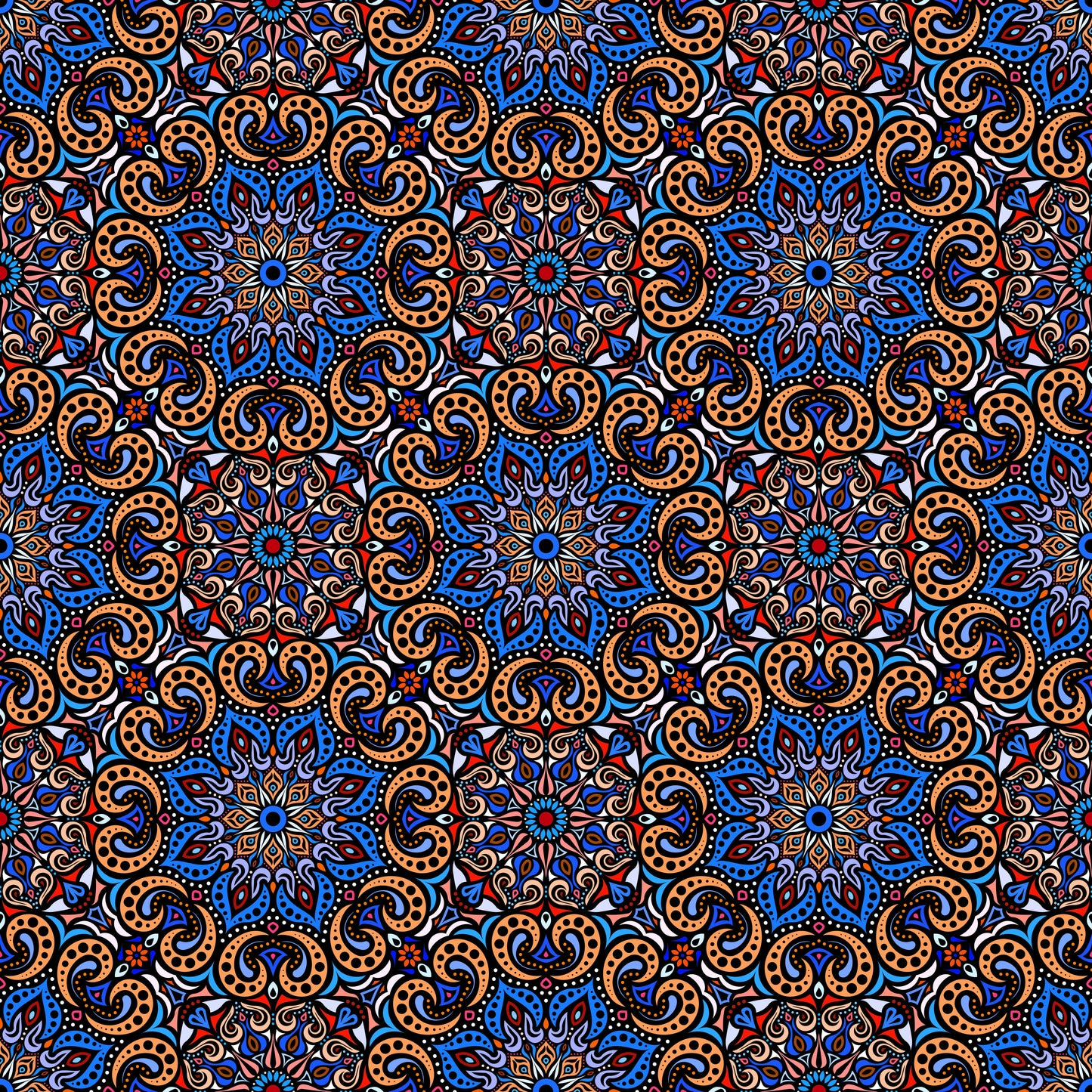 Orange - Blue - Red Mandala Fabric 2007.3