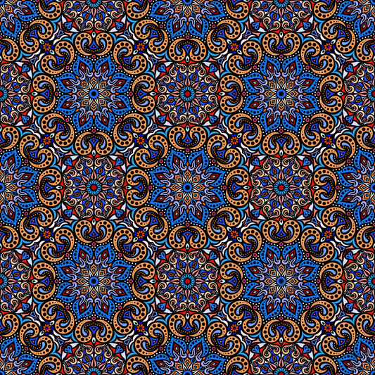 Orange - Blue - Red Mandala Fabric 2007.3