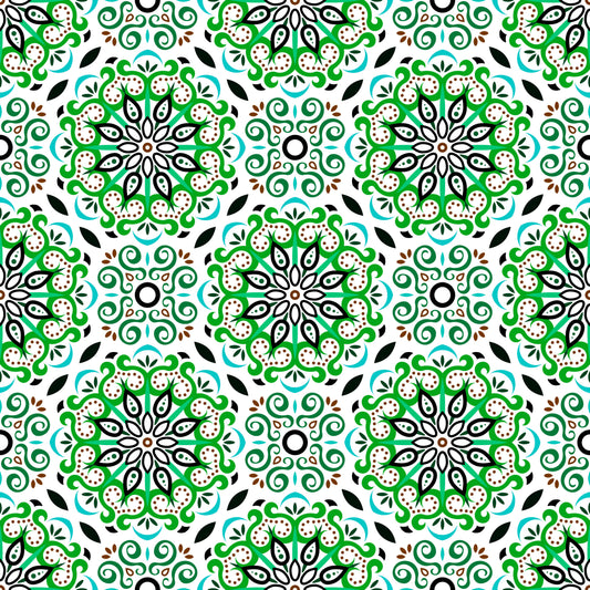 Green - Turquoise - Brown Mandala Fabric - 165i