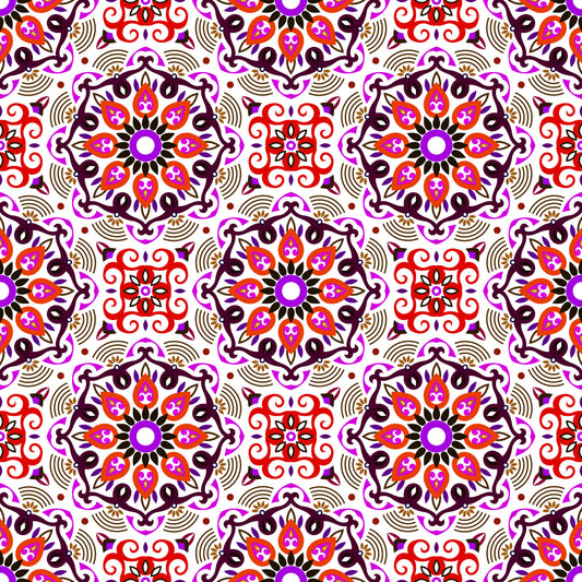 Red - Purple - Brown Mandala Fabric - 140i