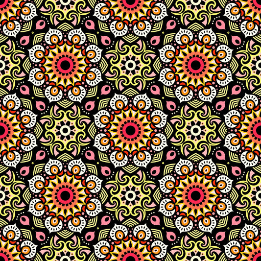 Orange - Yellow - Red Mandala Fabric - 193