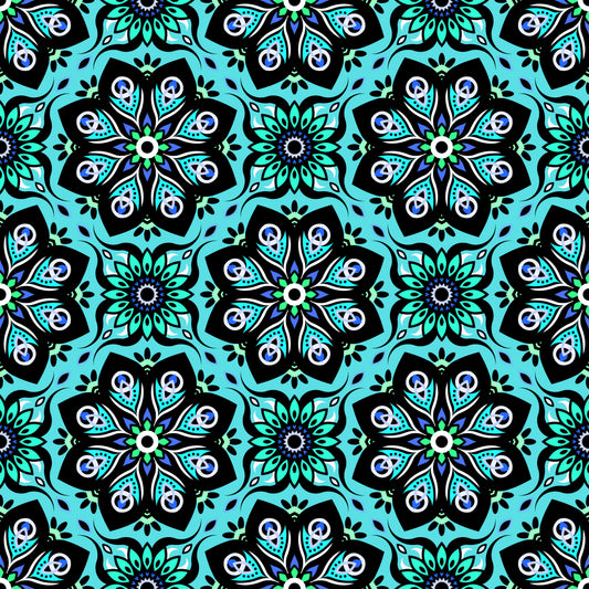 Turquoise - Blue - Green Mandala Fabric - 236